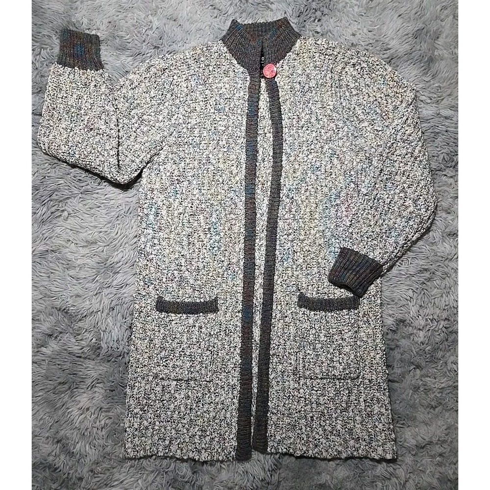 VTG Monto Por Le Chois Women's Boucle Knit Cardigan Coat Longline Multicolor M